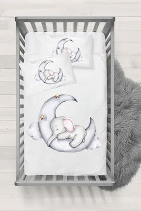 Uyuyan Fil Desenli Bebek Nevresim Seti