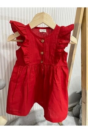 Kırmızı Fırfırlı Bebek Elbise