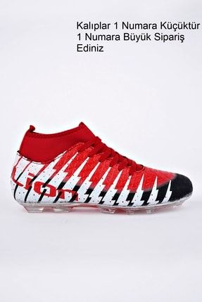 Unisex Çoraplı Krampon Futbol Ayakkabısı Siyah Kırmızı
