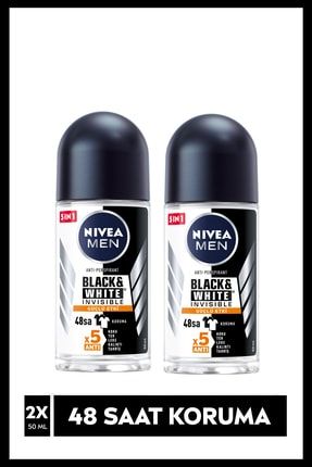 MEN Erkek Roll-on Deodorant Invisible Black&White,50mlx 2 Adet, 48 Saat Koruma