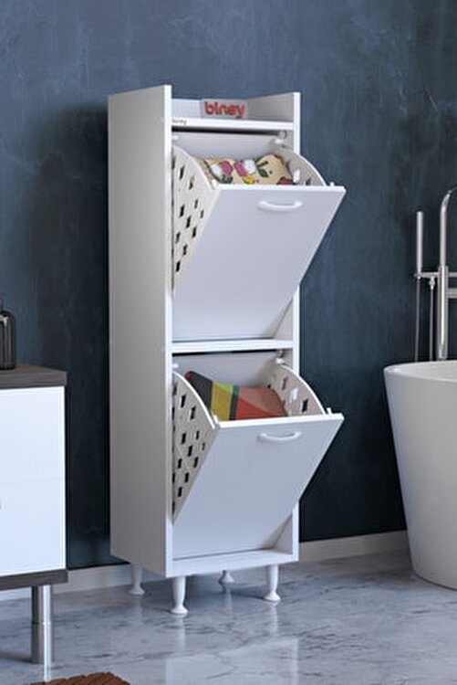 Linda 2 Kapaklı Kirli Çamaşır Sepeti Çok Amaçlı Dolap 120x39 Beyaz Linda_küçük_spt_byz