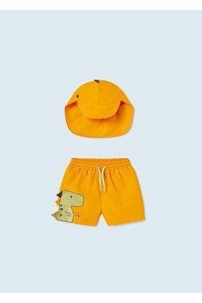 Erkek Bebek Turuncu Deniz Şortu Ve Şapka Set