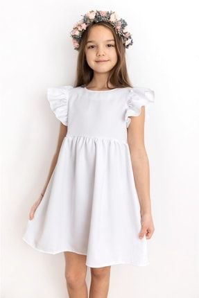 Kız Çocuk Omzu Fırfırlı Yazlık Elbise