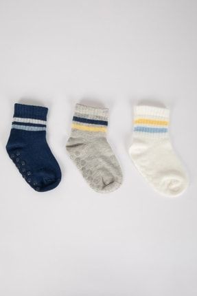 Erkek Bebek Kaydırmaz Tabanlı 3lü Pamuklu Uzun Çorap A1396a5ns
