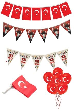 Milli Bayram Süsleme Paketi Atatürk Flama Türk Bayraklı Balon Çubuklu Bayrak 23 Nisan 29 Ekim Süsü