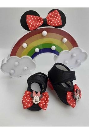 Bilgetrend Minnie Mouse Bebek Patik Ve Bandana Set Ayakkabı Bandana Seti