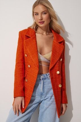 Zara orange outlet tweed blazer