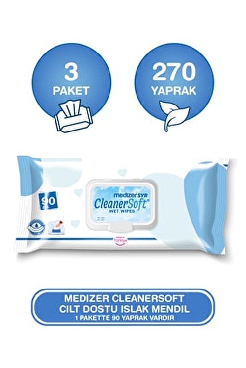 Cleanersoft Islak Bebek Havlusu 90'lı 3 Paket 270 Yaprak Islak Mendil