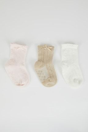 Kız Bebek 3'lü Pamuklu Uzun Çorap