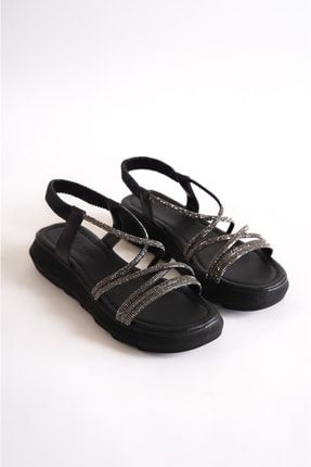 Siyah Kadın Çapraz Taşlı Sandalet Bg1091-123-0007