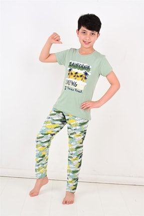 Erkek Çocuk Kısa Kollu Pijama Takımı California Yeşil 10070