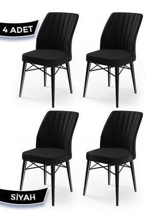 Flex Serisi, Üst Kalite Mutfak Sandalyesi, 4 Adet Siyah Sandalye, Gürgen Siyah Ahşap Ayak