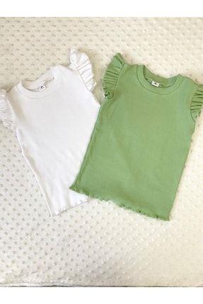 Fırfır Kol Detaylı 2li Kız Bebek Çocuk Tişört-üst Giyim-sıfır Kol