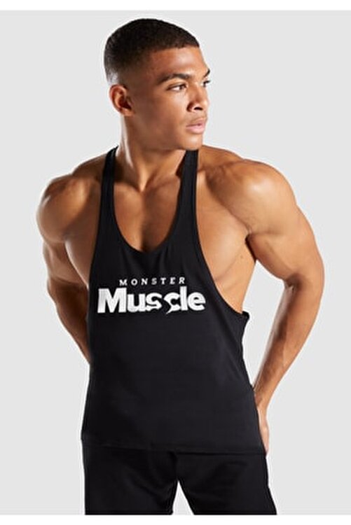 Erkek Siyah Monster Muscle Gym Fitness Tank Top Sporcu Atleti