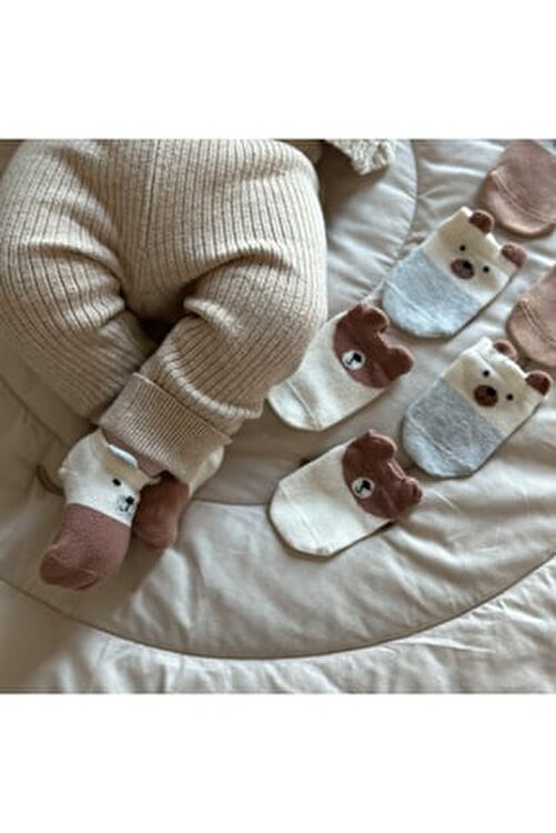 3'lü Ayıcık Desenli Bebek Çorap