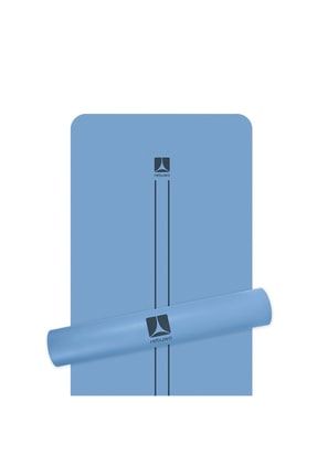 Çizgi Tasarımlı 5mm Ekstra Kaydırmaz Doğal Kauçuk Yoga Matı Pilates Mat Mavi