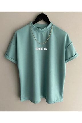 Kids Su Yeşili Brooklyn Baskılı Oversize Çocuk T-shirt