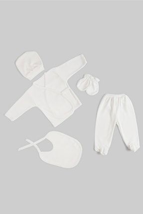 5'li Lüx Beyaz Yenidoğan Kıyafetleri Hastane Çıkışı Zıbın Seti (HEDİYE PAKETLİ)