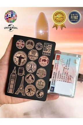 Country Desenli Deri Pasaport Kılıfı Kabı Pürüzsüz Yüzey Tüm Ülke Pasaportlarına Uygun