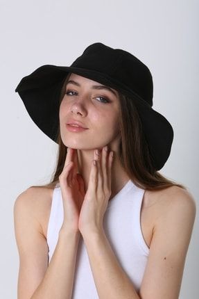 Siyah Lux Pamuklu Geniş Bucket Kadın Şapka