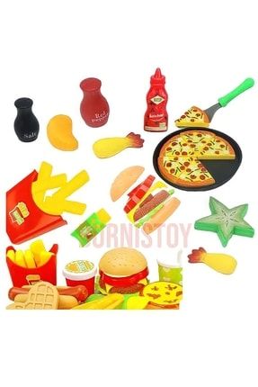 Oyuncak Sosisli Hamburger Pizza Mutfak Seti Eğleceli Fast Food Seti TYC00831290476