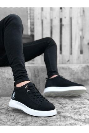Lisinya946 Bağcıklı Erkek Yüksek Taban Siyah Beyaz Taban Spor Ayakkabı