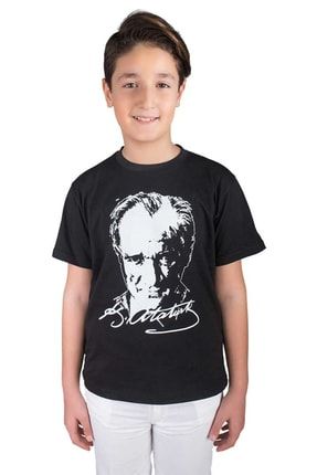 Siyah Atatürk Baskılı Çocuk Pamuklu T-Shirt