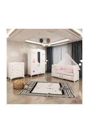 Kız Bebek Beyaz Melina Prenses Bebek Odası Takımı Yatak Ve Uyku Seti Kombini