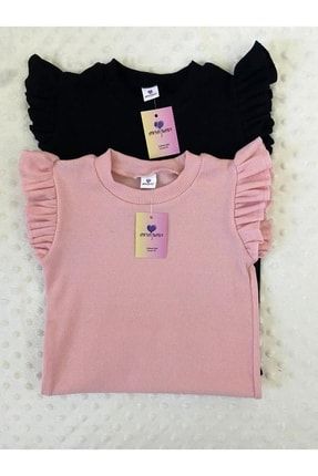 Fırfır Kol Detaylı 2li Kız Bebek Çocuk Tişört-üst Giyim-sıfır Kol