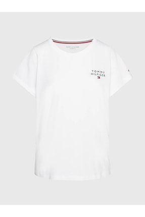 Kadın Dokuma Kumaş Kısa Kol Düz Model Beyaz T-Shirt UW0UW04525-YBR