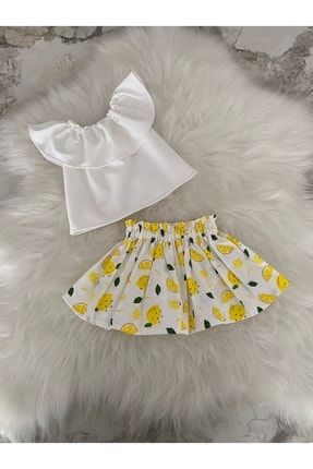 Kız Bebek Beyaz Bluz & Limon Desen Etek Takım