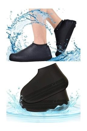 Siyah Silikon Yağmur Koruyucu Ayakkabı Kılıfı Kaymaz Su Kir Geçirmez Medium (34-39) P172268S2996