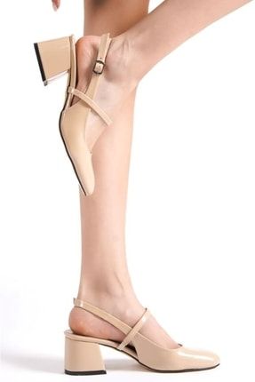 "FABRİ" Ten Rugan - 5cm Kalın Topuk Geniş Burunlu Topuklu Ayakkabı