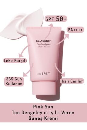Ton Dengeleyici Işıltı Veren Güneş Kremi 50 gr - Eco Earth Pink Sun Cream SPF 50+ ve PA++++