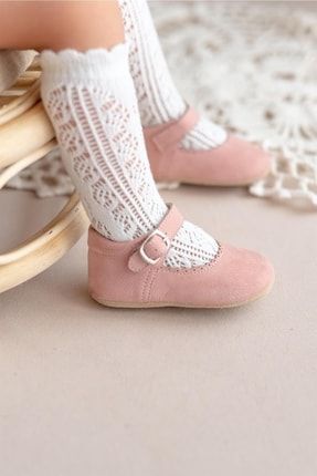 Hakiki Deri Pudra Kız Bebek Babet İlk Adım Ayakkabısı-D-469