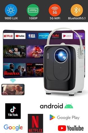 Ultra HD Projeksiyon Sinema Smart Tv Android Sistemli Taşınabilir Netflix Youtube 5G Destekli