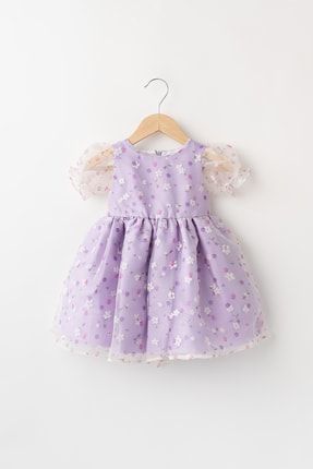Grace Kız Bebek Çocuk Pamuk ve Saten Astarlı Çıtır Çiçek Desenli Tüllü Elbise
