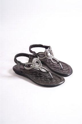 Platin Simli Kadın Taşlı Lastikli Parmak Arası Sandalet BG1167-123-0001