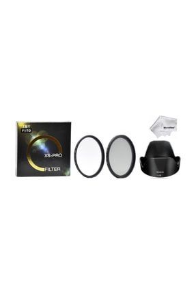 Nikon D5500 D5600 18-55mm Lens Uyumlu 55mm Slim Uv + Slim Cpl Polarize Filtre + Hb-n106 Parasoley