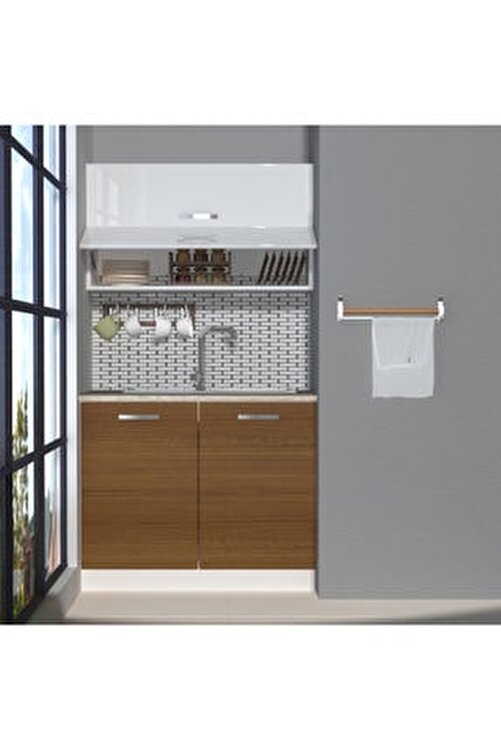decoraktiv hazir mutfak dolabi mini 100y cm ceviz parlak beyaz tezgah dahil fiyati yorumlari trendyol