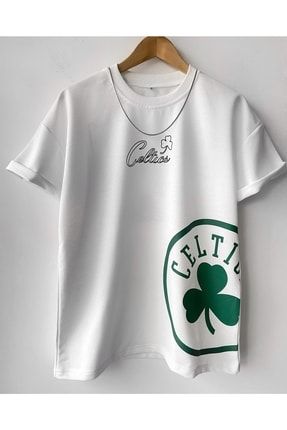 Çocuk Erkek Boston Celtic Oversize Baskılı Pamuklu Bisiklet Yaka Kısa Kollu T-shirt