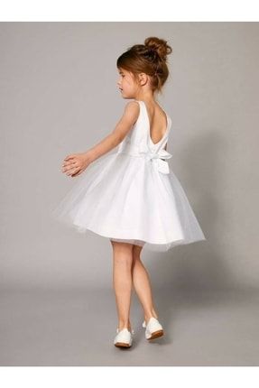 Kız Çocuk Beyaz Sade Şık Saten Mezuniyet Doğum Günü Elbise Çiçek Kız Elbise