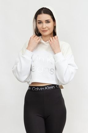 Calvin Klein Shiny institutional Hoodie Kad n Kap onlu Sweatshirt