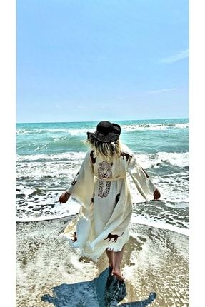 Leopar Desen Bohem Müslin Kimono Kaftan Bornoz Unisex Beachwear