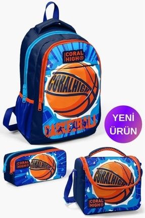 Kids Lacivert Mavi Basketbol Desenli 3’lü Okul Çanta Seti GOSET0114405