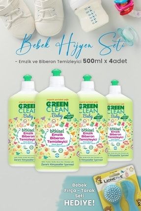 U green Clean Baby Biberon Emzik Temizleyici 500 ml x 4 Adet ve Hediyeli