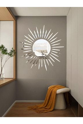 Dekoratif Güneş Dekoru Ayna Pleksi Gümüş Aynalı Duvar Dekoru