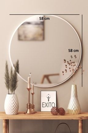 Dekoratif Yuvarlak Ayna Beyaz 60 Cm Antre Hol Wc beyaz 60 cm