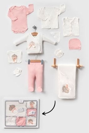Kutulu Kız - Yenidoğan Bebek Kıyafetleri %100 Pamuklu Bebek Taşlı 11'li Hastane Çıkış Setleri