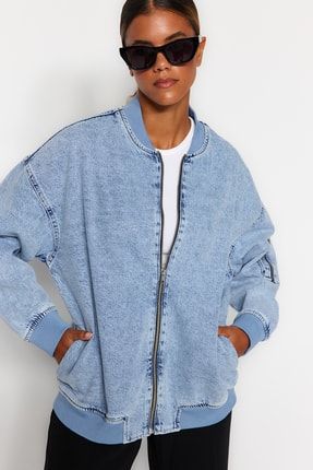 Denim bomber discount